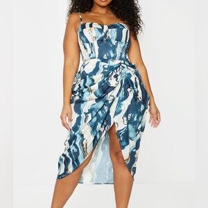 PrettyLittleThing Corset Tp and Skirt Set, cream, blue, 12